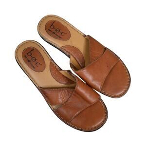 b.o.c. Born Concept Women's 9 Brown Leather Slip On Sandal Classic Comfort